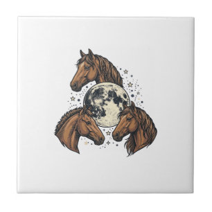 Azulejo De Cerâmica Camisa Vintage Gravada Cavalo Lua Vetor Design_