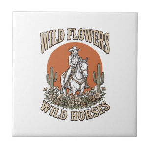 Azulejo De Cerâmica Camisas Western de Cowgirl Flores Selvagens Cavalo
