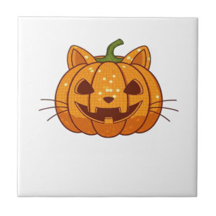 Azulejo De Cerâmica Camiseta Clássica Disco Cat Jack o'Lantern