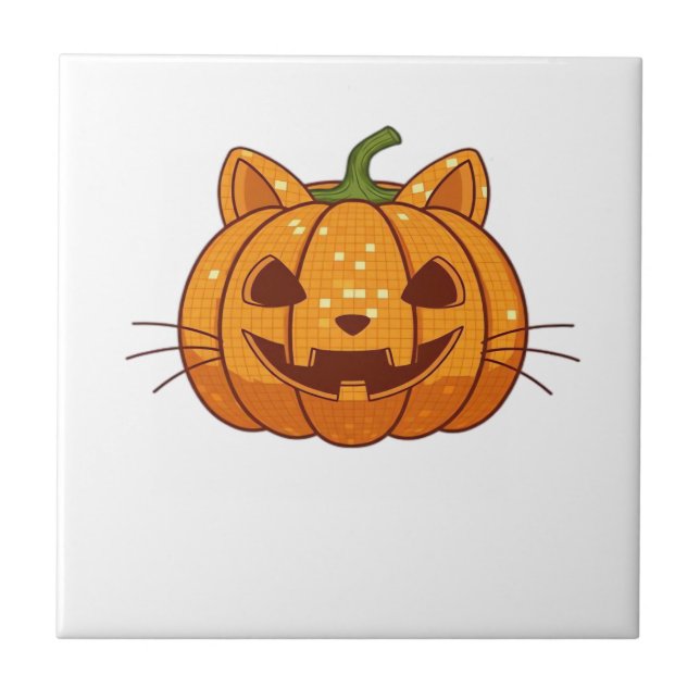 Azulejo De Cerâmica Camiseta Clássica Disco Cat Jack o'Lantern (Frente)