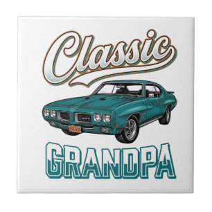 Azulejo De Cerâmica Camiseta Clássica do Vô com Desenho de Carro Antig