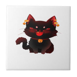 Azulejo De Cerâmica Camiseta Clássica Gato Preto Assustador Fofo com S