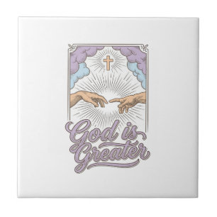 Azulejo De Cerâmica Camiseta Com Gravação Vintage Cristã Deus É Maior_