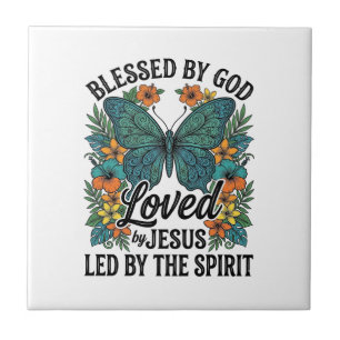 Azulejo De Cerâmica Camiseta Cristã Blessed Butterfly Design (2)