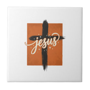 Azulejo De Cerâmica Camiseta Cristã Cruz de Jesus Vintage Design_1
