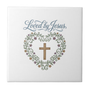 Azulejo De Cerâmica Camiseta Cristã Cruz Floral Amada por Jesus Desi