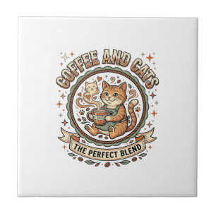 Azulejo De Cerâmica Camiseta De Arte Vetorial Vintage De Gato Café E G