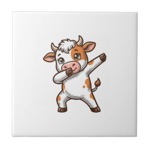 Azulejo De Cerâmica Camiseta de desenho de gravura vintage de vaca fof