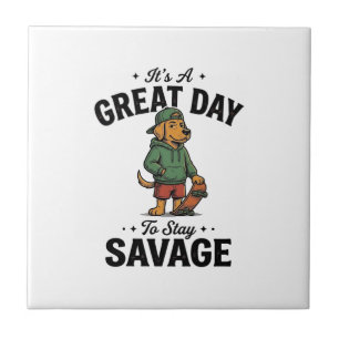 Azulejo De Cerâmica Camiseta de Desenho de Gravura Vintage Savage Dog_
