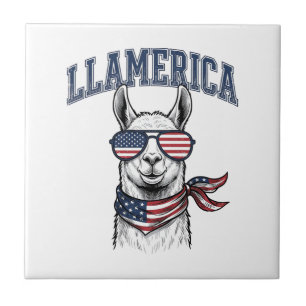 Azulejo De Cerâmica Camiseta de Gravura Vintage Llama Patriótica Llame