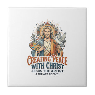 Azulejo De Cerâmica Camiseta de Hobby de Aquarela de Jesus Fé Inspirad