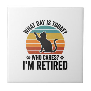 Azulejo De Cerâmica Camiseta Desenho de Gato Aposentado Vintage Pôr do