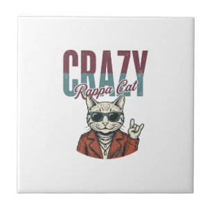 Azulejo De Cerâmica Camiseta Desenho Vintage Crazy Rappa Cat_1