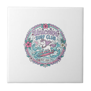Azulejo De Cerâmica Camiseta Divertida Unicorn Surf Club Gráfico_1
