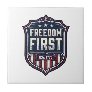 Azulejo De Cerâmica Camiseta Escudo Patriótico Freedom First USA 1776 
