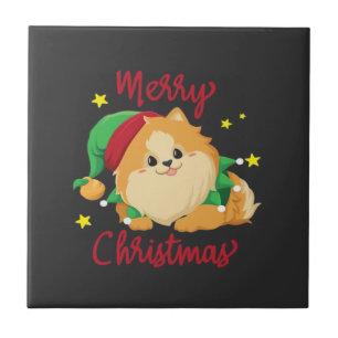 Azulejo De Cerâmica Camiseta essencial de Natal Pomerânia Feliz Natal