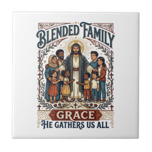 Azulejo De Cerâmica Camiseta Família Mista de Jesus Família Reconstitu