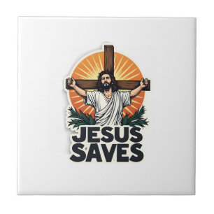 Azulejo De Cerâmica Camiseta Fé Jesus Salva Gravura Vintage (1)