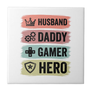 Azulejo De Cerâmica Camiseta Geométrica Vintage Marido Papai Gamer Her