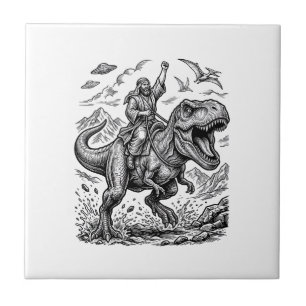 Azulejo De Cerâmica Camiseta Gráfica com Cavaleiro de Dinossauro em Gr