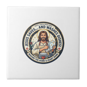 Azulejo De Cerâmica Camiseta Humor Tarefas de Lavanderia Jesus Gráfico