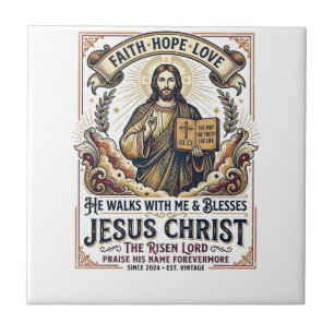 Azulejo De Cerâmica Camiseta Jesus Surfando Fé Inspiradora