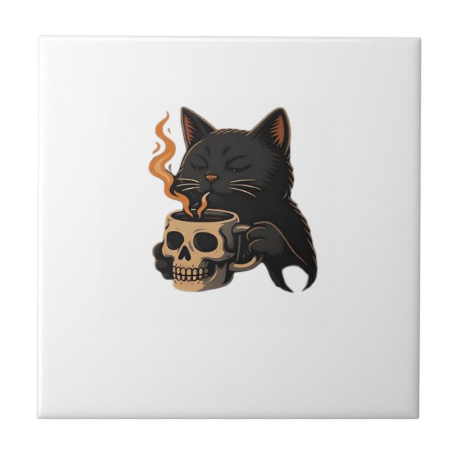 Azulejo De Cerâmica Camiseta Oversized Dark Cat Coffee com Caneca de C (Frente)