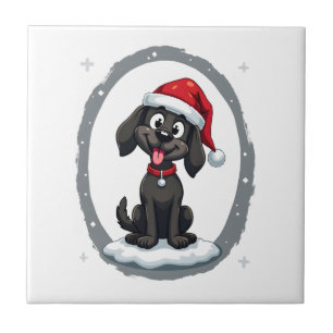 Azulejo De Cerâmica Camiseta Preto Labrador Natal Chapéu de Papai Noel