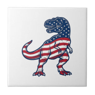 Azulejo De Cerâmica Camiseta T-Rex Patriota Bandeira Americana_1