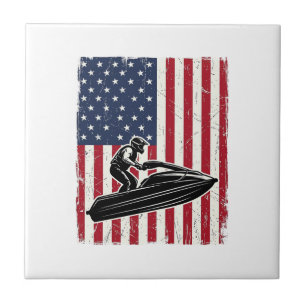 Azulejo De Cerâmica Camiseta Vetorial Vintage Jet Ski Bandeira America