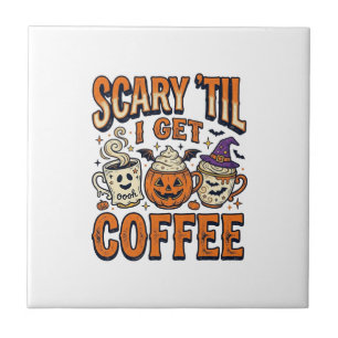 Azulejo De Cerâmica Camiseta Vintage de Café no Halloween Assustador A