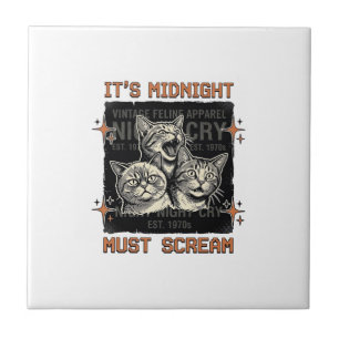 Azulejo De Cerâmica Camiseta Vintage de Gatos Gritando à Meia-Noite En