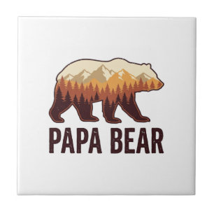 Azulejo De Cerâmica Camiseta Vintage Floresta Silhueta Urso Papai Urso