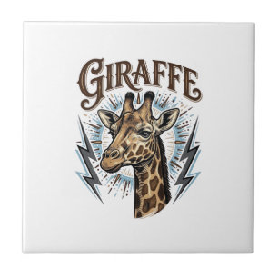 Azulejo De Cerâmica Camiseta Vintage Girafa com Relâmpago Desenhada_