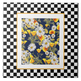 Azulejo De Cerâmica Camomiles Poppies e Checkerboard