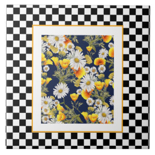 Azulejo De Cerâmica Camomiles Poppies e Checkerboard 