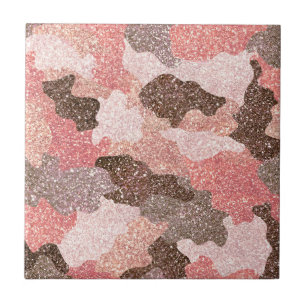 Azulejo De Cerâmica Camouflage Rosa Dourado Camo Glitter Glam Monogram
