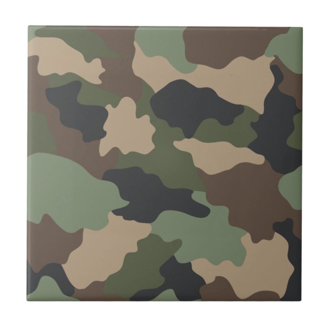 Azulejo De Cerâmica Camouflage Woodland Camo Militar Khaki Tan Black (Frente)