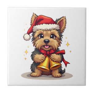 Azulejo De Cerâmica Campainhas de Natal do Yorkshire Terrier