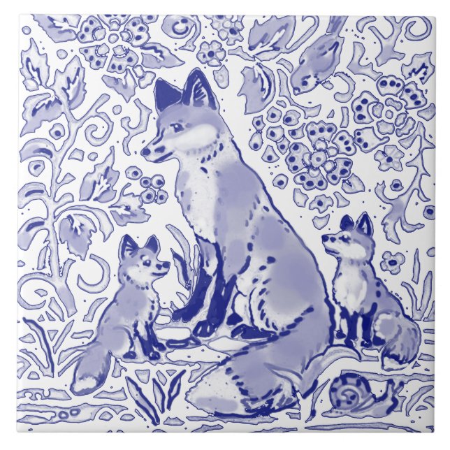 Azulejo De Cerâmica Campanha de Arte Animal da Família Blue Fox (Frente)