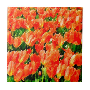 Azulejo De Cerâmica Campo alaranjado das tulipas