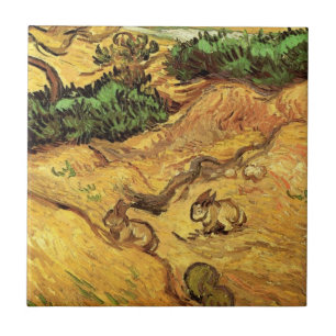 Azulejo De Cerâmica Campo com dois coelhos por Vincent van Gogh