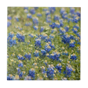 Azulejo De Cerâmica Campo da pintura dos Bluebonnets de Texas