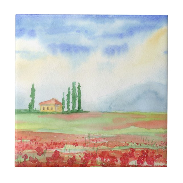 Azulejo De Cerâmica Campo de papoilas na Toscana (Frente)
