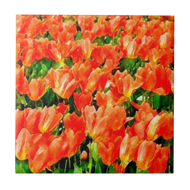 Azulejo De Cerâmica Campo laranja de tulipas (Frente)