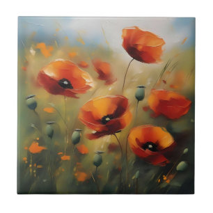Azulejo De Cerâmica Campo Serene de Poppies Selvagens Vibrantes
