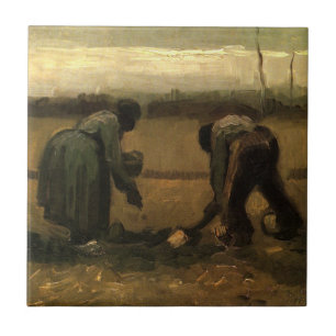Azulejo De Cerâmica Camponesa Plantando Batata por Vincent van Gogh