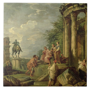 Azulejo De Cerâmica Camponeses entre as ruínas romanas, 1743 (óleo e