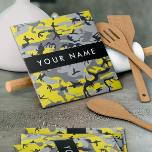 Azulejo De Cerâmica Camuflagem Amarela e Cinza Personalize seu nome