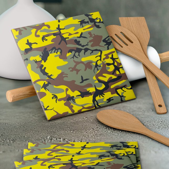 Azulejo De Cerâmica Camuflagem Amarela e Marrom, Militar, Exército (Criador carregado)